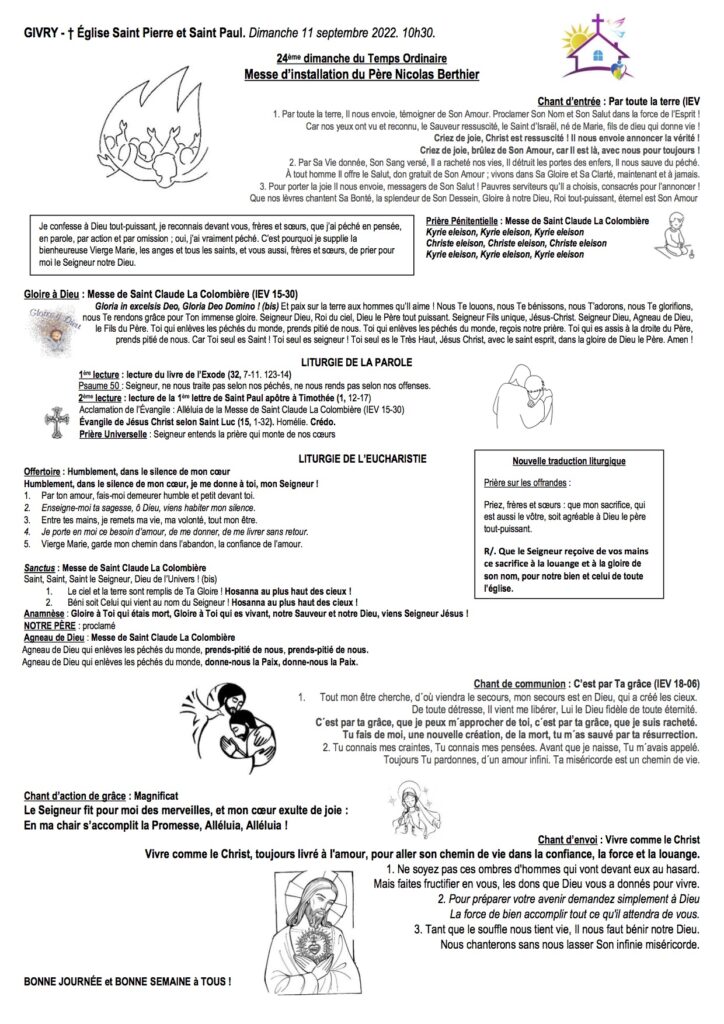 Feuille De Chants Du 11 Septembre 22